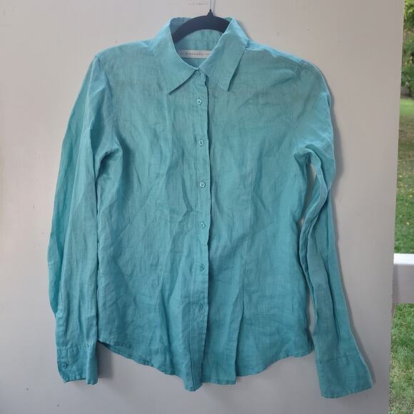 Giorgio's Linen Button Down Shirt Size M Turquoise - Picture 1 of 6